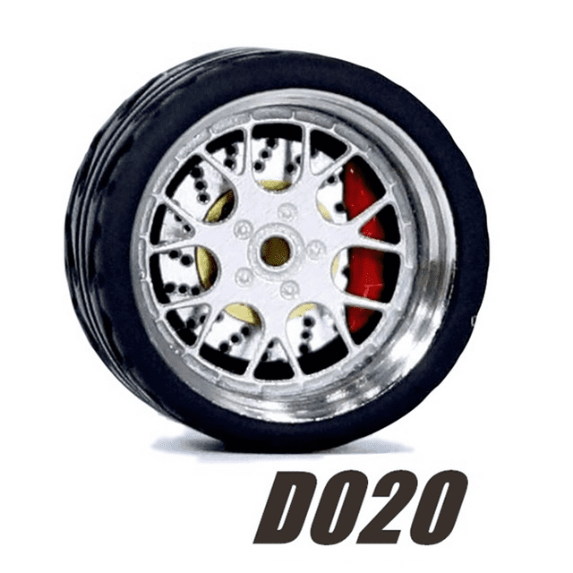 Carlomo 1/64 Wheels for Model Car D-Class 2 Alloy Detail-up Set Refitting Parts With Rubber Tires Breaks Disc Adults Hobby D020