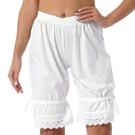 YONGHS Womans Lace Ruffled Pumpkin Bloomers Pettipants Panties Booty Shorts Safety Under Pants White L