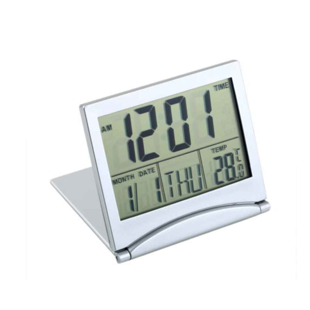 Folding Alarm Clock LCD Digital Home Clocks Thermometer Timer Desk Mini Calender 