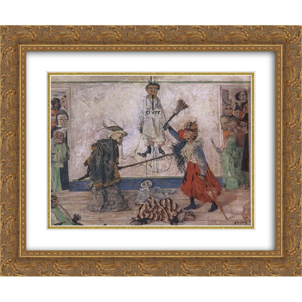 James Ensor 2x Matted 24x20 Gold Ornate Framed Art Print 'Skeletons