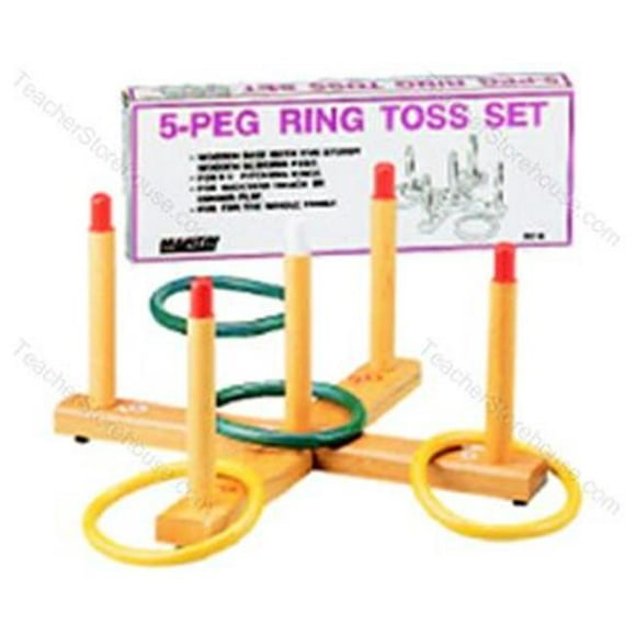 Jeu de Lancer d'Anneau Pegs en Bois Base 5-Peg 4 Anneaux en Plastique