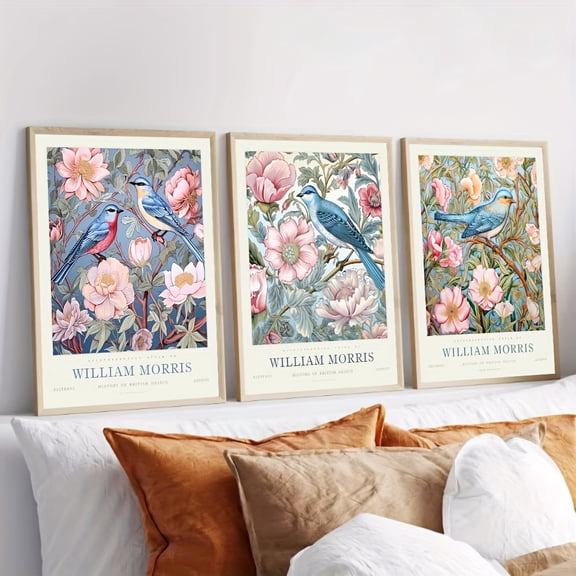 3pcs Frameless William Morris Flower Birds Poster Canvas Painting Floral Wall Art Botanical Vintage Prints Living Room Home Decoration Pictures No Frame