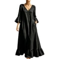 thumbnail image 2 of QUNYINEY Black Dresses for Women 2026 Flowy Casual Maxi 3/4 Sleeve A Line Dress with Pockets Loose Fit Vacation V Neck Dresses, 2 of 7