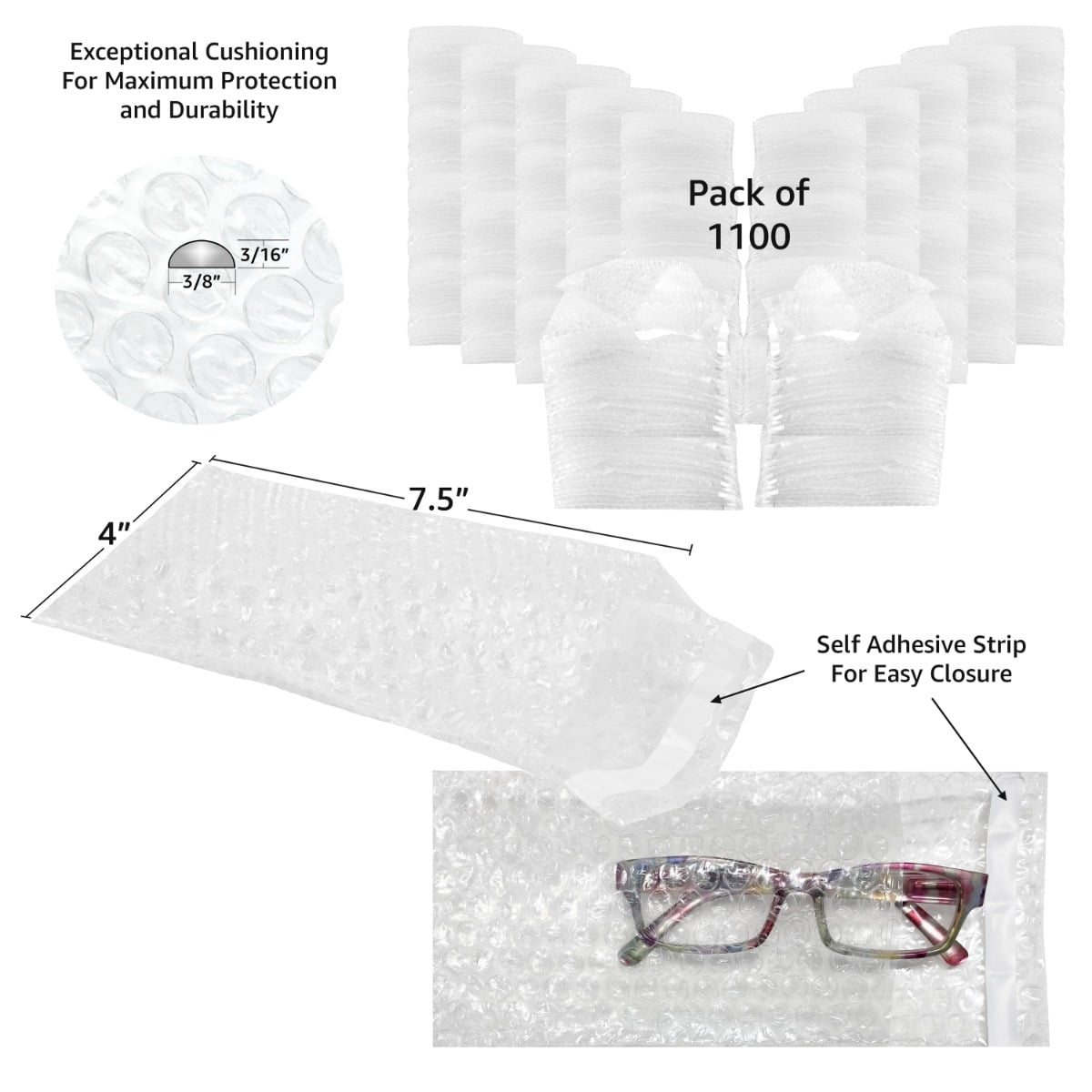 UOFFICE 1100 Clear Bubble Out Bags Per Pack 4 x 7.5" Wrap Pouches Envelopes Self-Sealing