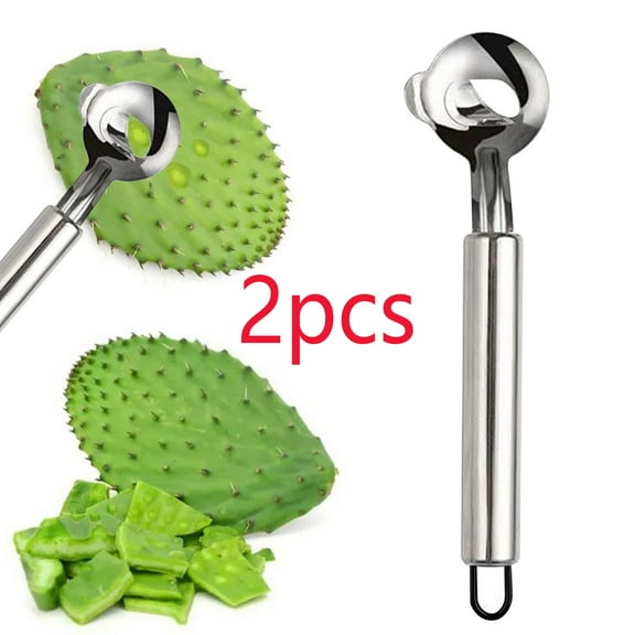 2PCS Cactus Peeler Spoon, Manual Cactus Thorn Removal Cutter, Manual Pasta Cutter, Stainless Steel Multifunctional Spoon-Shaped Nopal Peeler, Portable Kitchen Tools, Essential Tools for Cactus Lovers