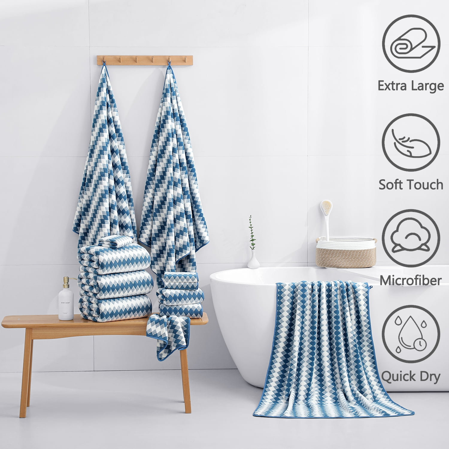 Beartech 4 Pack Bath Towel Set-35"x70" Towel,600GSM Ultra Soft & Less lint Microfibers Bathroom Towel Set,Highly Absorbent Quick Dry Oversized Towels Spa Hotel Luxury Shower Towels-Blueberry
