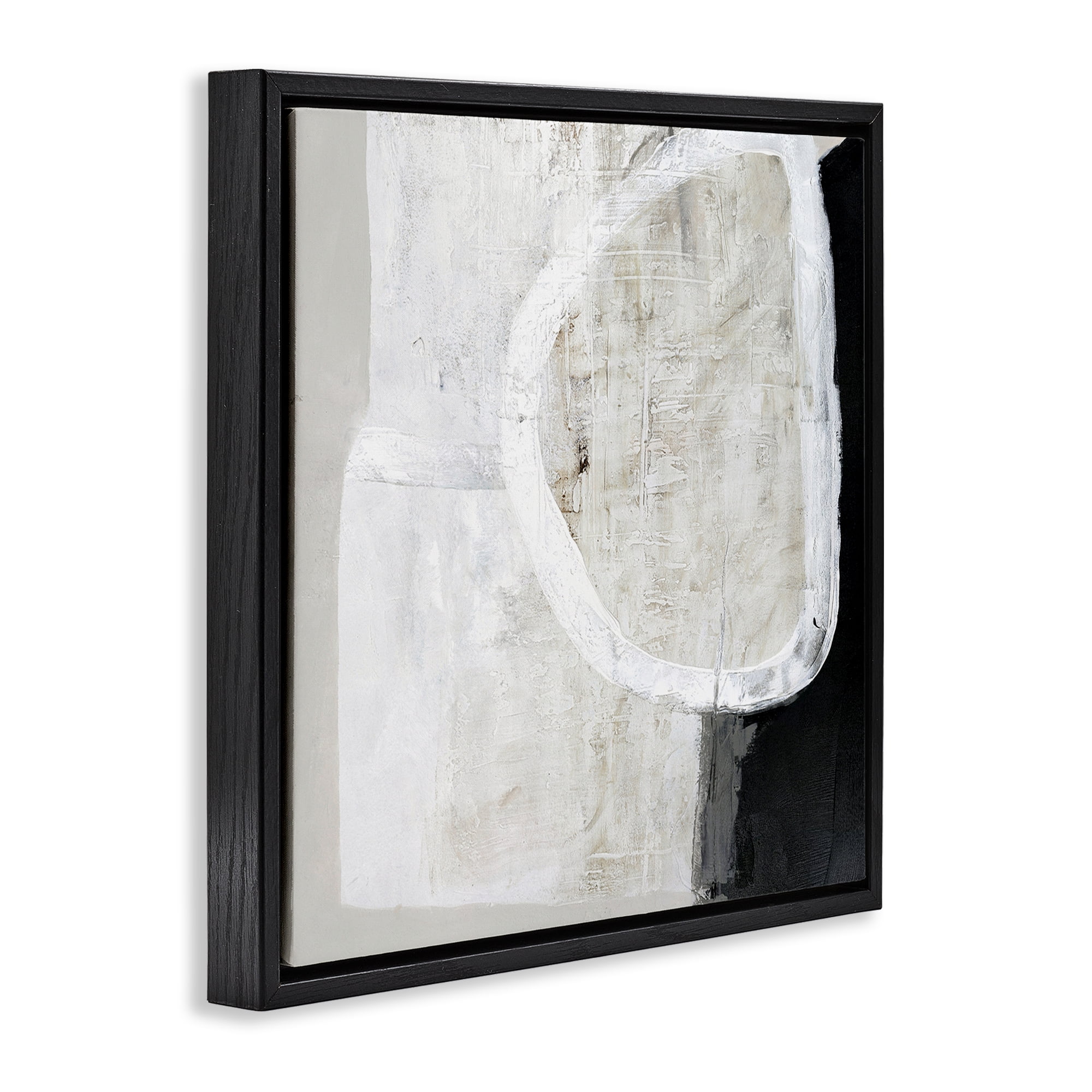 Stupell Industries Modern Neutral Abstraction Abstract Painting Black Floater Framed Canvas Art Print Wall Art, 25 x 25