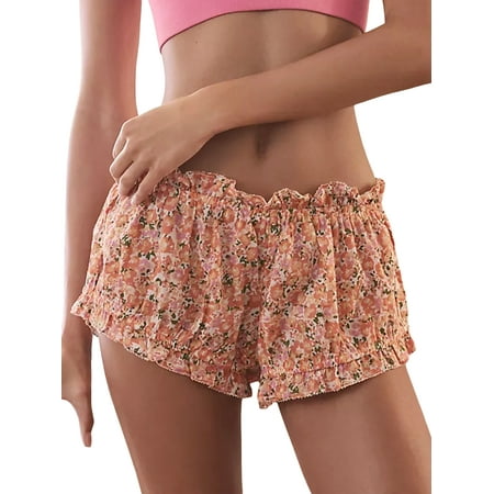 ValenSweet Women s Lounge Shorts Casual Cherry Print Elastic Waist Ruffled Bloomers for Summer