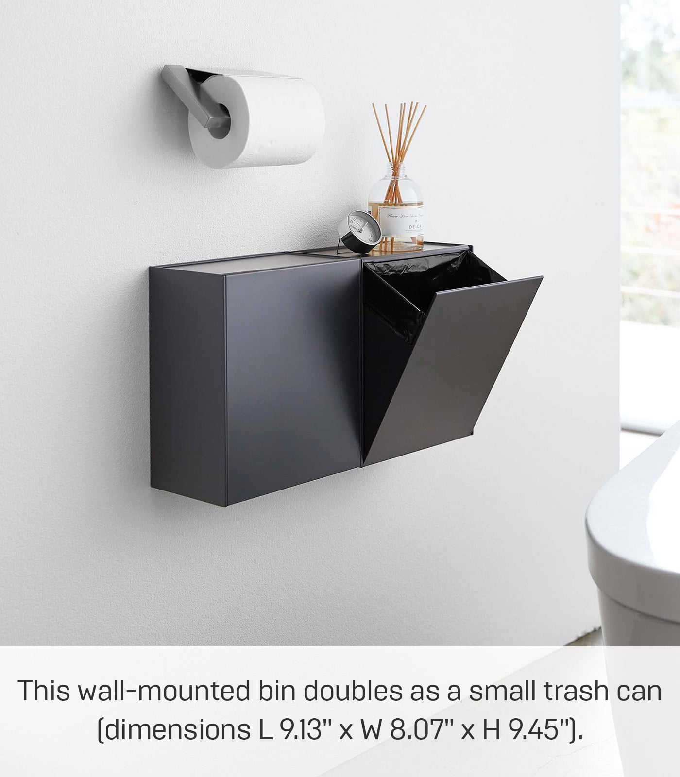 Yamazaki Home Wall-Mounted Storage or Trash Bin, Black, ABS Plastic, 4L, Supports 5.5 pounds, No Assembly