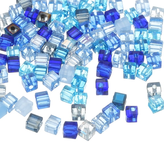 Uxcell 100 Pack Crystal Cube Beads, 4mm Square Glass Beads Faceted Loose Spacer Bead for Bracelets Necklace Earring DIY Jewelry Making Craft(Blue Series)