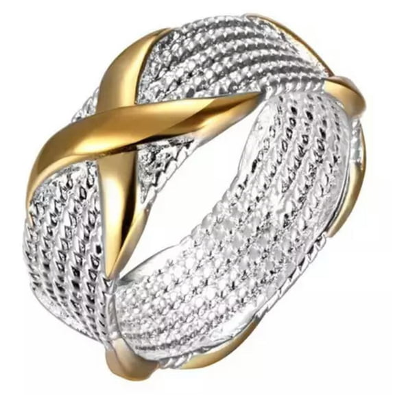 HOOUN 925Silver Two-tone Gold X Ring for Women Bridal Promise Wedding Jewelry Size5-11-01# Two Tone-6