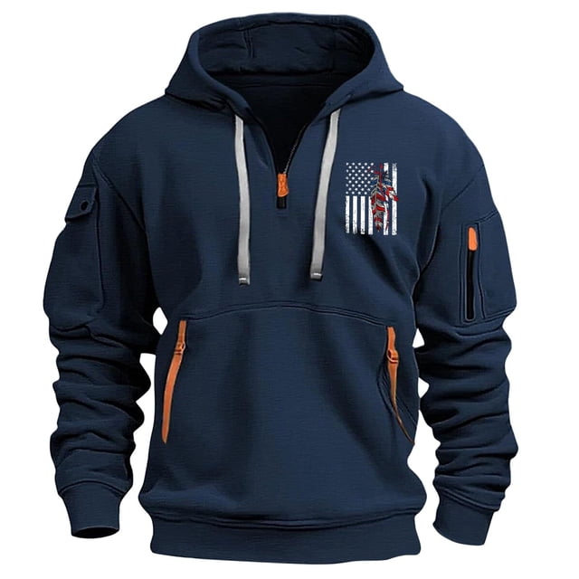 Styesk Sweatshirts for Men Men's Spring And Fall Printed Hooded Sweatshirt Zipper Multi-Pocket Pullover Sweatshirt