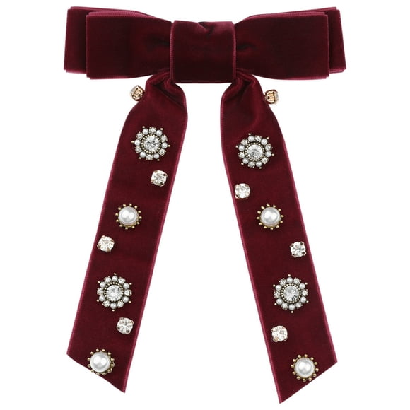 INSPIRE CHIC Broche de lazo de terciopelo vintage para mujeres, broche de corbata con rhinestones para bodas y fiestas en burdeos