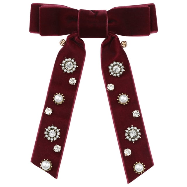INSPIRE CHIC Broche de lazo de terciopelo vintage para mujeres, broche de corbata con rhinestones para bodas y fiestas en burdeos