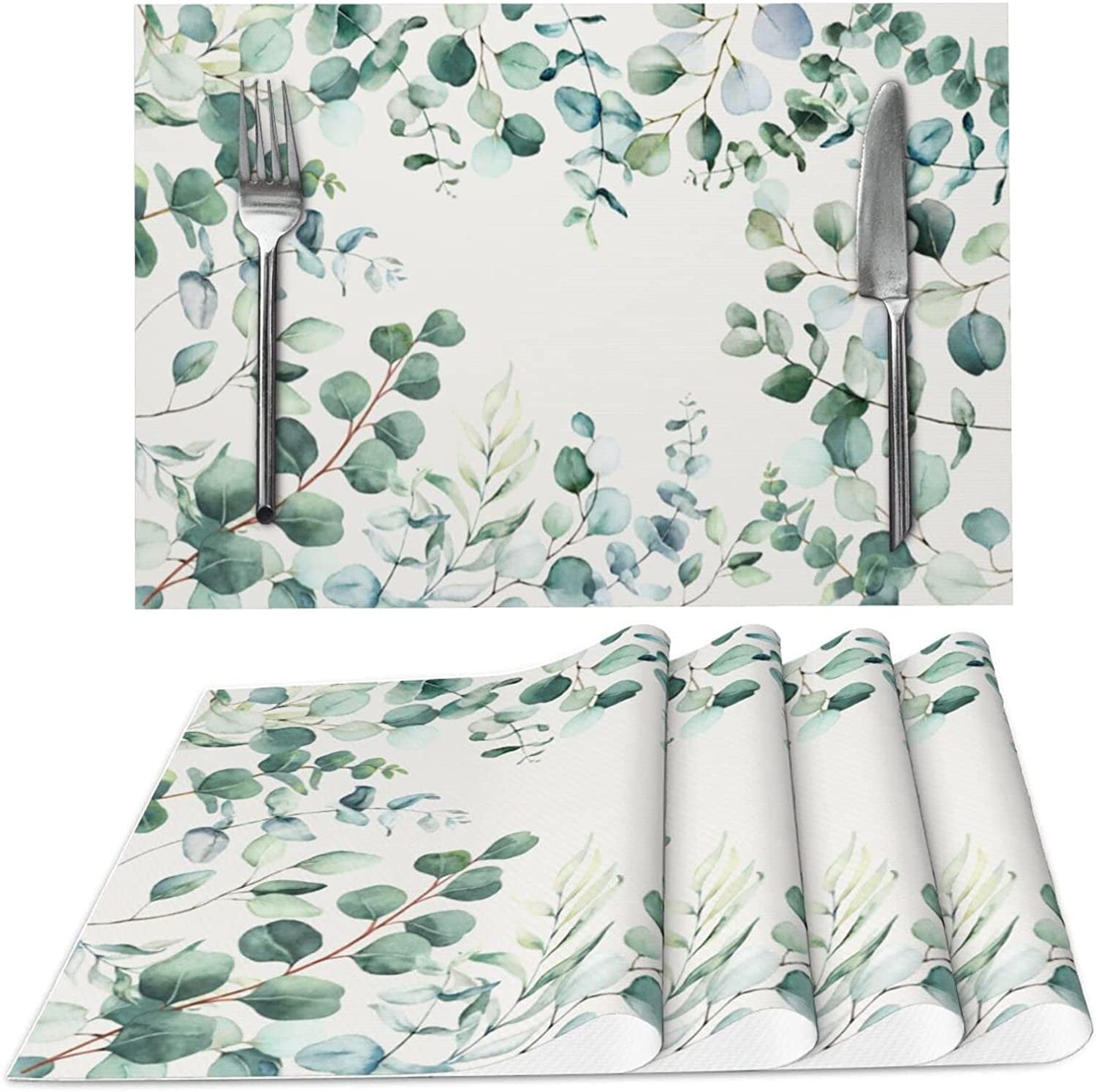 Eucalyptus Leaves Cloth Placemats for Dining Table Set of 4 Woven Place