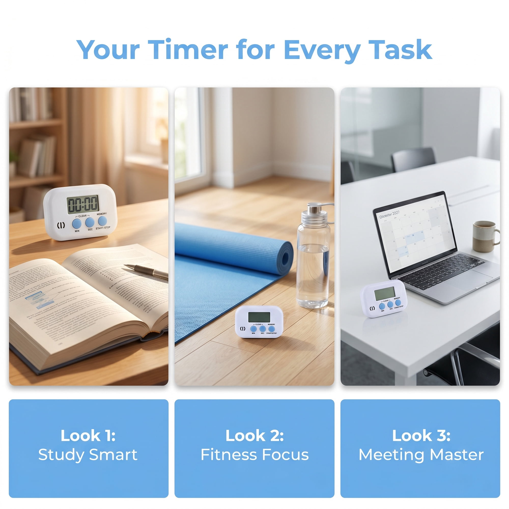 Unique Bargains Digital Loud Alarm Magnetic Backing Timer for Learning White-blue