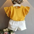 thumbnail image 2 of THDHVS Girls Casual Outfits,Summer Outfits Sets Clearance for Kids,Toddler Girls Summer Outfit Sleeveless Ruffle Top and Elastic Shorts Set Kids Short Set Yellow 1-2 Years, 2 of 7