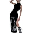 thumbnail image 4 of Diconna Femmes Impression Haut Col Sans Manches Coupe Slim Fendue Longue Robe, 4 of 4