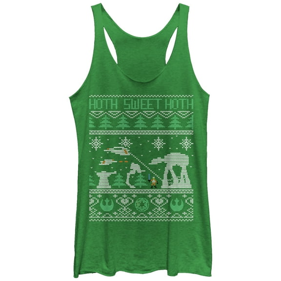 Women's Star Wars Ugly Christmas Hoth Sweet Hoth Racerback Tank Top Envy Green Large