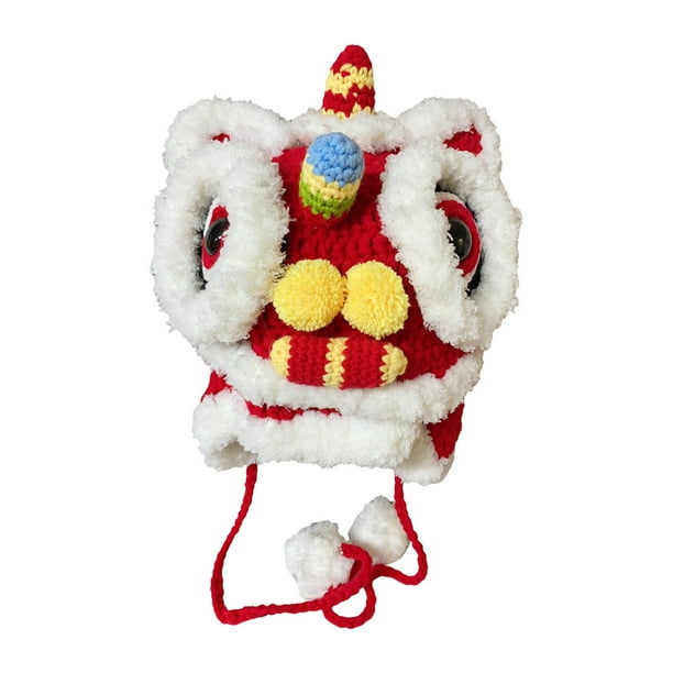 Gorro de danza del león chino, cálido y cómodo para invierno con orejeras. L