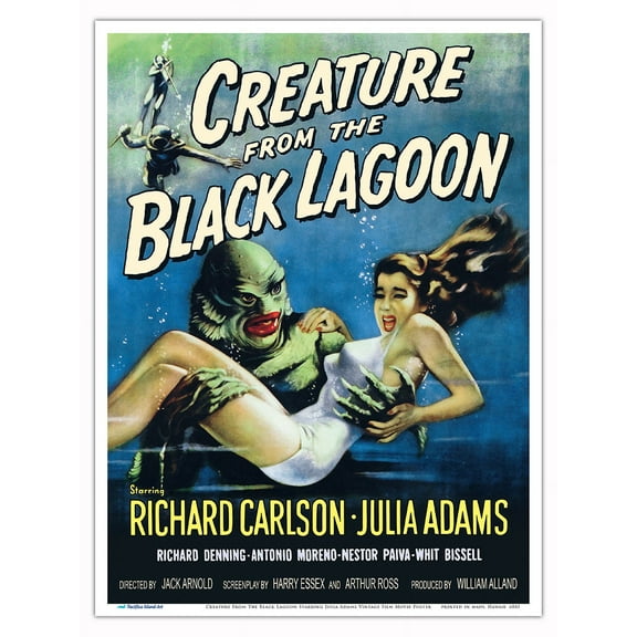 Creature From The Black Lagoon - Starring Julia Adams, Richard Carlson - Vintage Film Movie Poster c.1954 - Master Art Print (Unframed) 9in x 12in