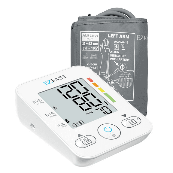 EZFAST Bluetooth Blood Pressure Monitor, Upper Arm, LED Display, Adjustable Cuff, Kit with Battery