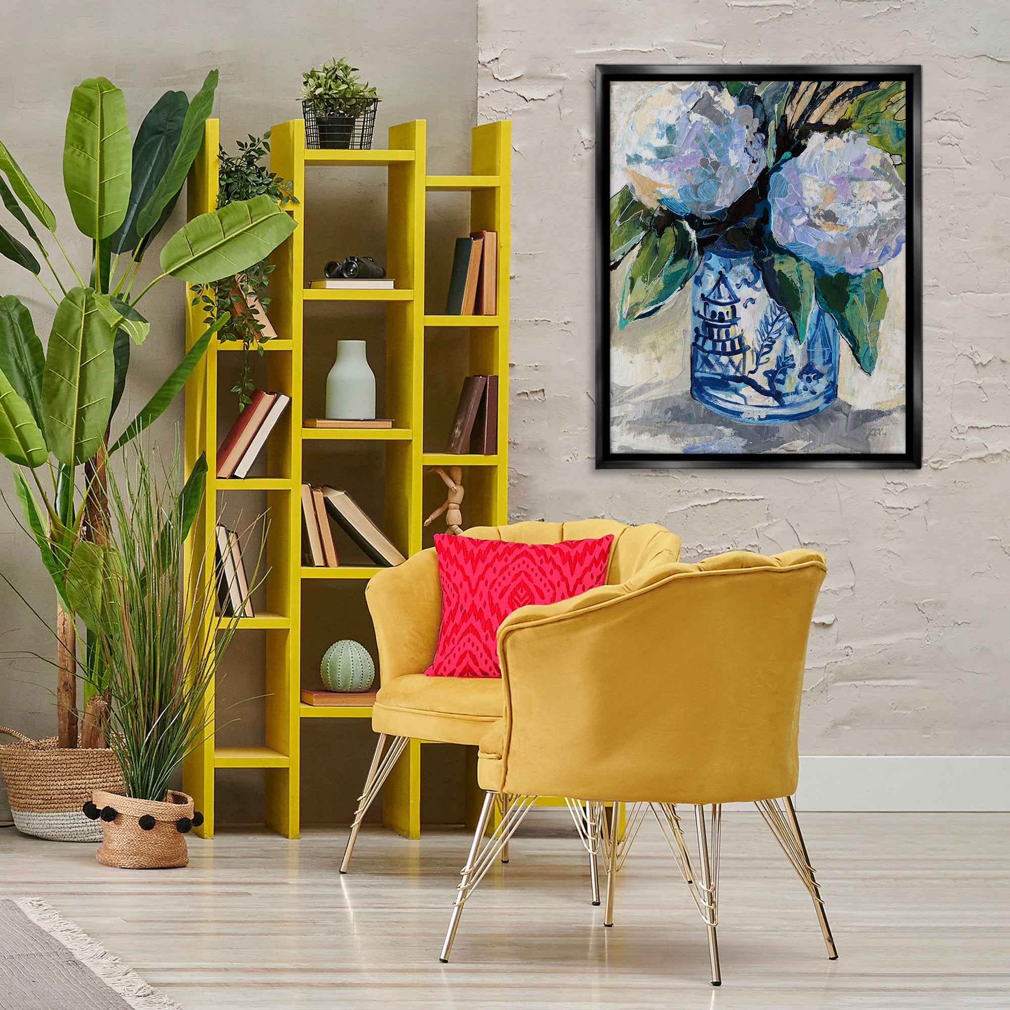 Stupell Industries August Blooming Bouquet Plants & Flowers Painting Black Floater Framed Canvas Art Print Wall Art, 25 x 31