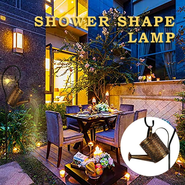 Fiudx Farol Solar, Elegante Lámpara de Tetera para Decoración de Jardín, Lámpara de Ducha Solar Ecológica, Solución Única de Iluminación Exterior, Ideal para Jardín, Regal Perfecto, Diseño de Hierro