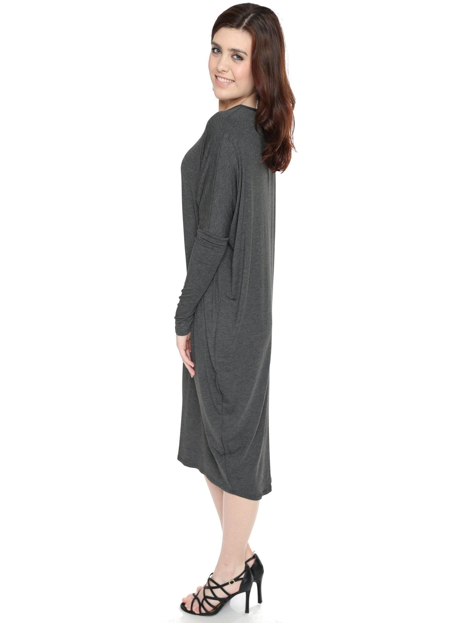 BabyO Womens Long Sleeve Comfy Cover-Up Midi Dress