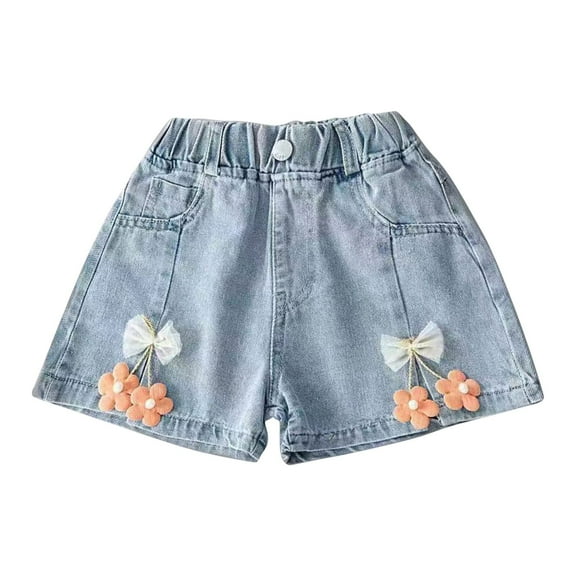 EnJoCho Little Girls Denim Skirt 𝖱uffle Flared Pleated Mini Skort with Shorts Underneath Summer Cute Casual Flower Design Outfit Skirts