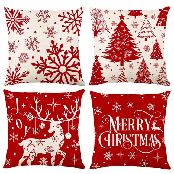 GIRACOA Christmas Pillow Covers 18x18 Set of 4 Christmas Holiday Decorations Throw Cushion Case for Home