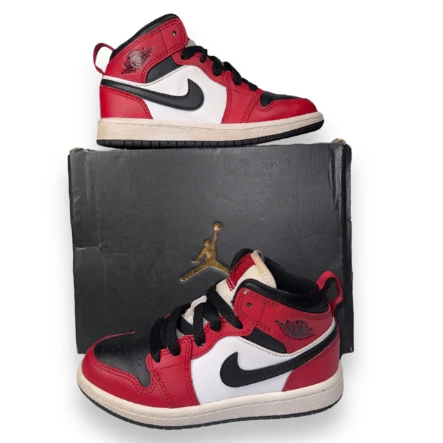 Ni - ke Air Jordan 1 Mid PS 'Chicago Black Toe' Basketball 640734-069 Toddler 11C