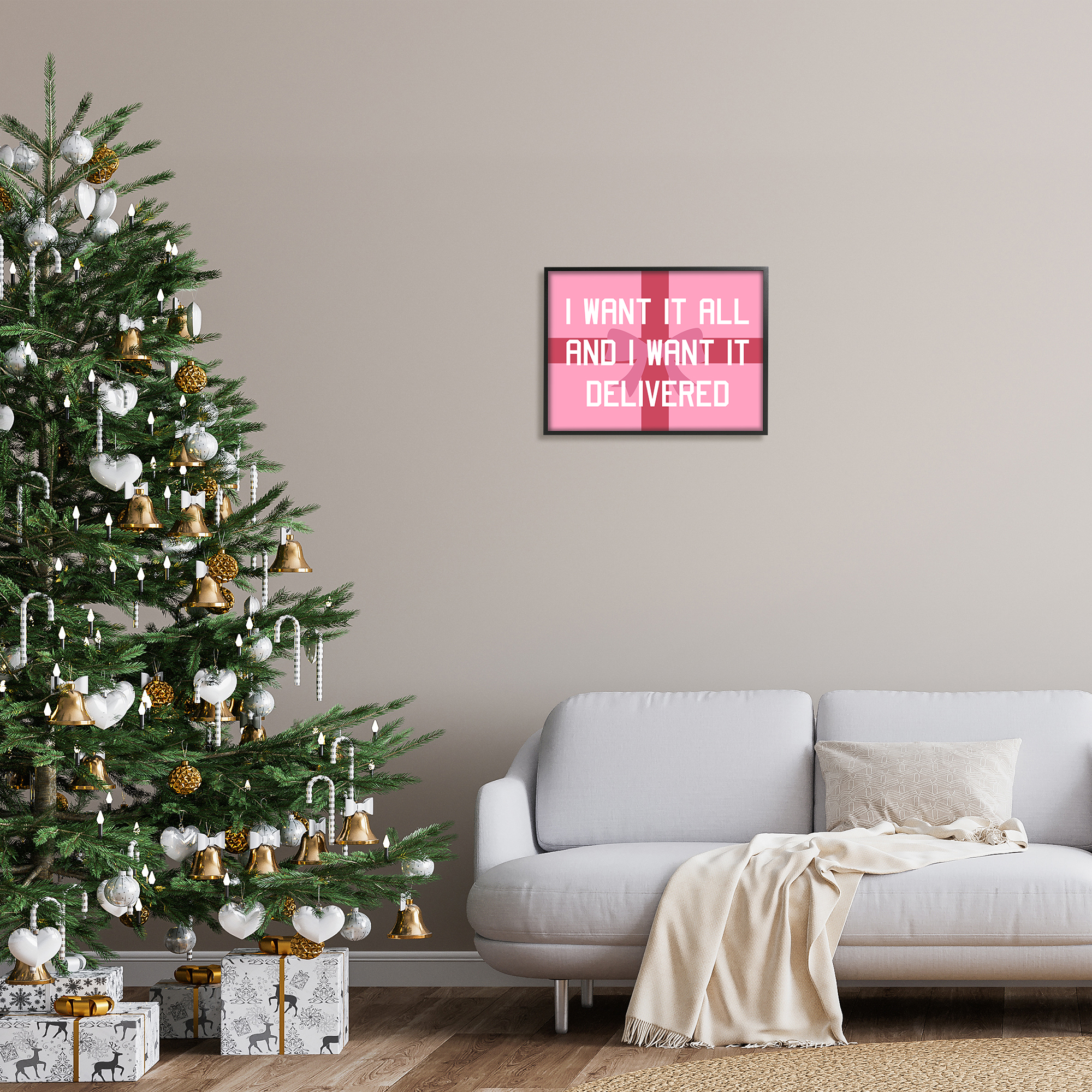 Stupell Industries Funny Want Gifts Delivered Holiday Painting Black Framed Art Print Wall Art, 20 x 16
