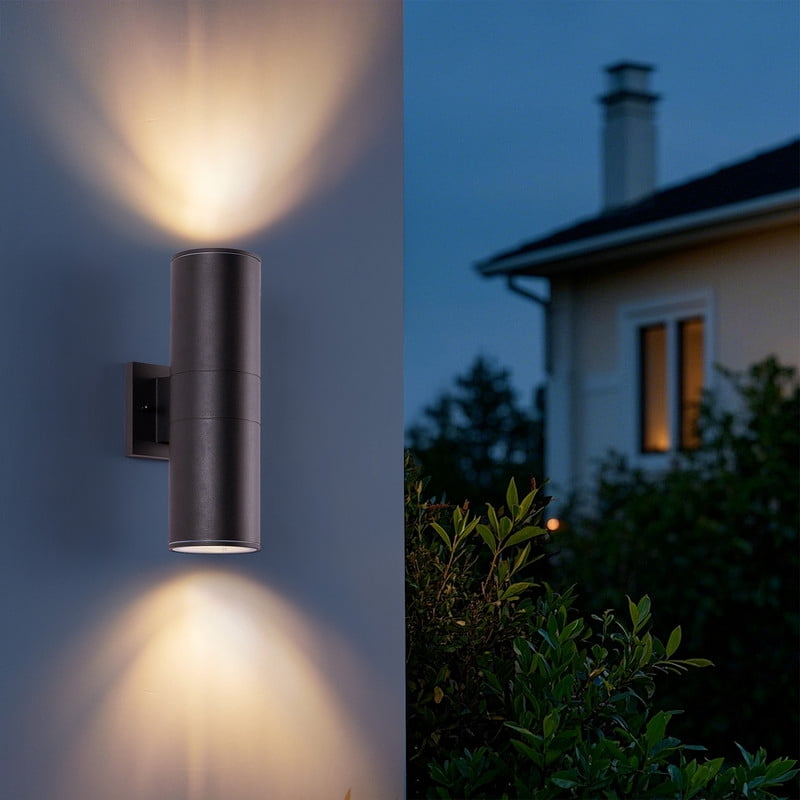 TICOZE 14 Inch Modern Outdoor Porch Light 2 Pack Matte Black Outdoor Wall Lights Cylinder Up Down Light Waterproof Outdoor Wall Sconce Patio Light Fixture for House Garage (Bulbs Not Included)