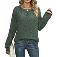 thumbnail image 4 of Htigea Womens Crewneck Pullover Loose Fitting Tops Ribbed Long Sleeve Shirts Lightweight Fall Tunic Green L, 4 of 5