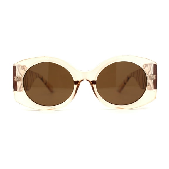 Womens Iconic Clout Mod Oval Thick Arm Plastic Sunglasses Peach Brown
