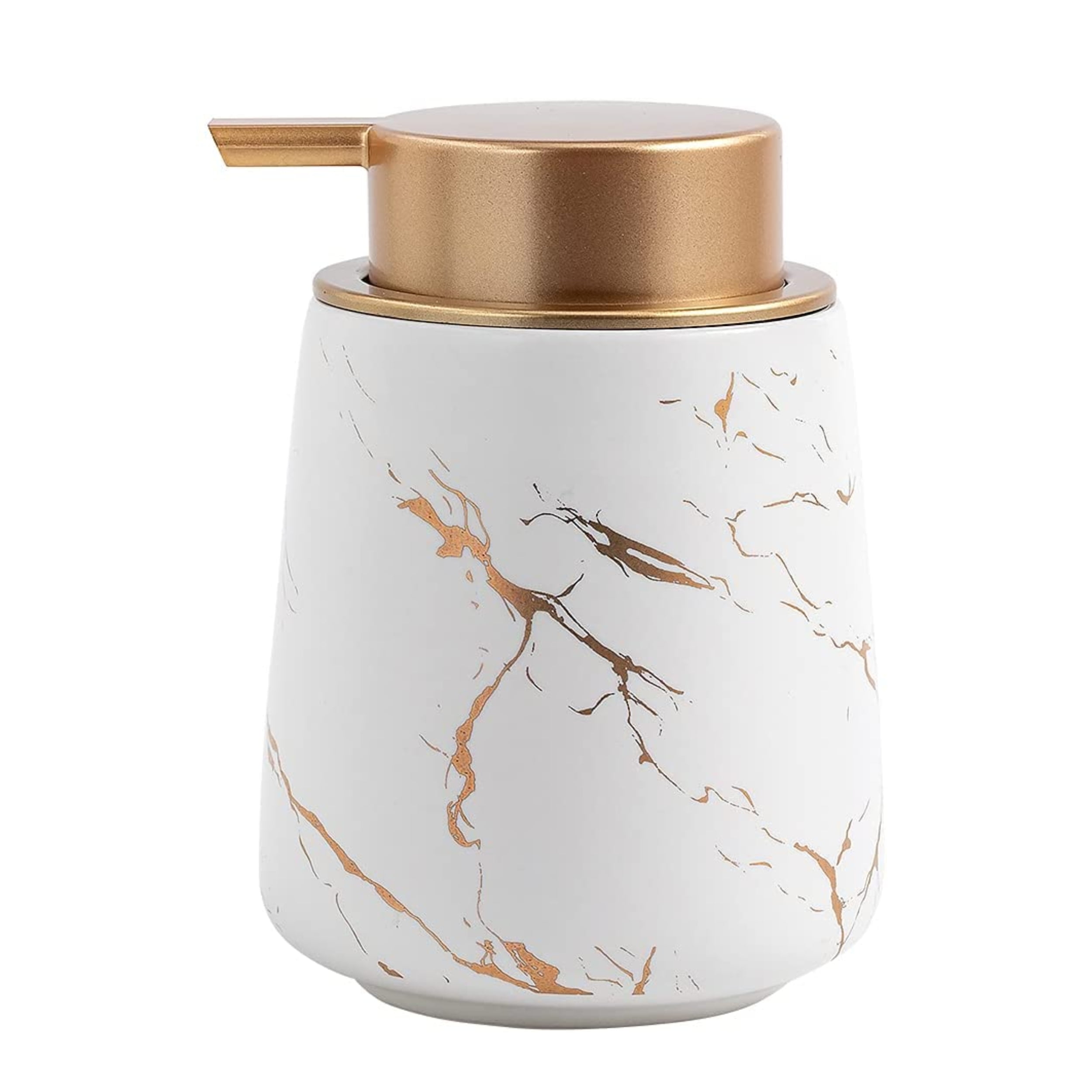 NIERBO Marble White 13.8 Oz Marble Gold Inlay Ceramic Lotion Dispenser Liquid Hand Soap Dispenser For Hotel Kitchen Bathroom