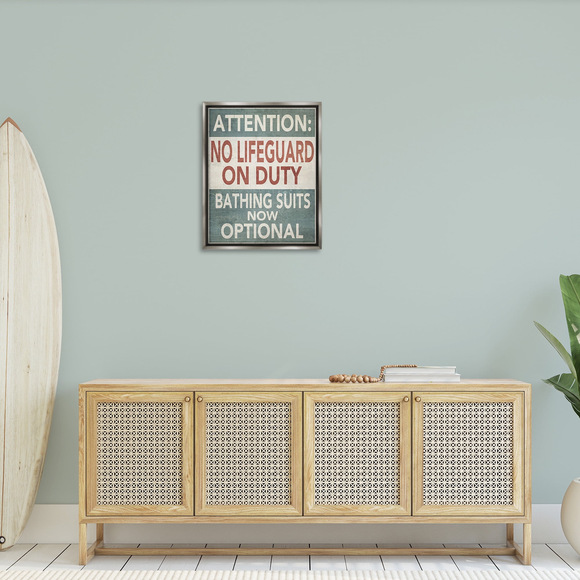 Stupell Industries Funny Bathing Suits Optional Typography Painting Gray Floater Framed Canvas Art Print Wall Art, 25 x 31