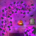 thumbnail image 1 of Decoración de ramitas de sauce de Halloween de 6 pies y 54 LED, guirnalda de Halloween negra con murciélago y luces LED moradas, decoraciones de Halloween para interiores, 1 of 5