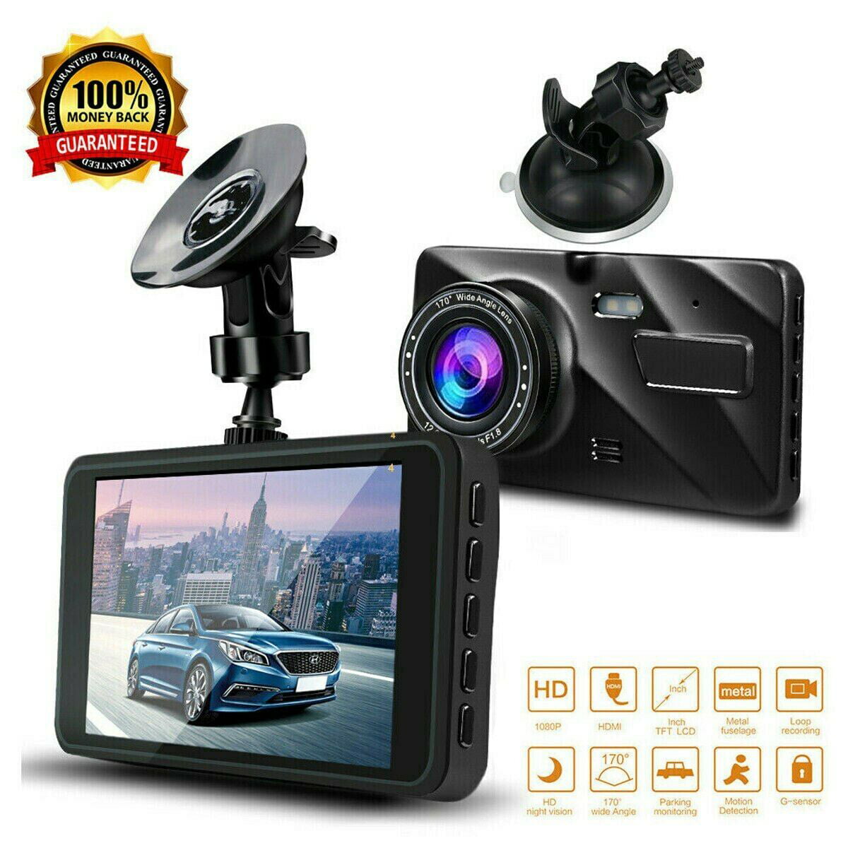 Dual Lens 4" Vehicle HD 1080P Car Dashboard DVR Camera Video Recorder Dash Cam 