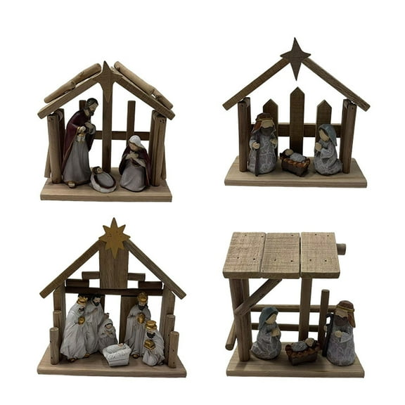 kcavykas Outdoor Christmas Decorations Christmas Nativity Scene Figurine Holy Family Hand-Painted Resin Statue With Stable Base, Detailed Rustic Finish, Indoor Holiday Religious Home Decor Gift