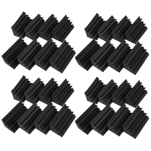 Paquete de 32 paneles de espuma acústica para estudio, aislamiento acústico, trampa de graves, color negro (32 unidades, negro)