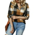 thumbnail image 2 of Blusas de Trabajo Básicas Informales para Mujer, con Cuello en V, Estampado A Cuadros, Puños y Larga. Amarillo XXL, 2 of 7