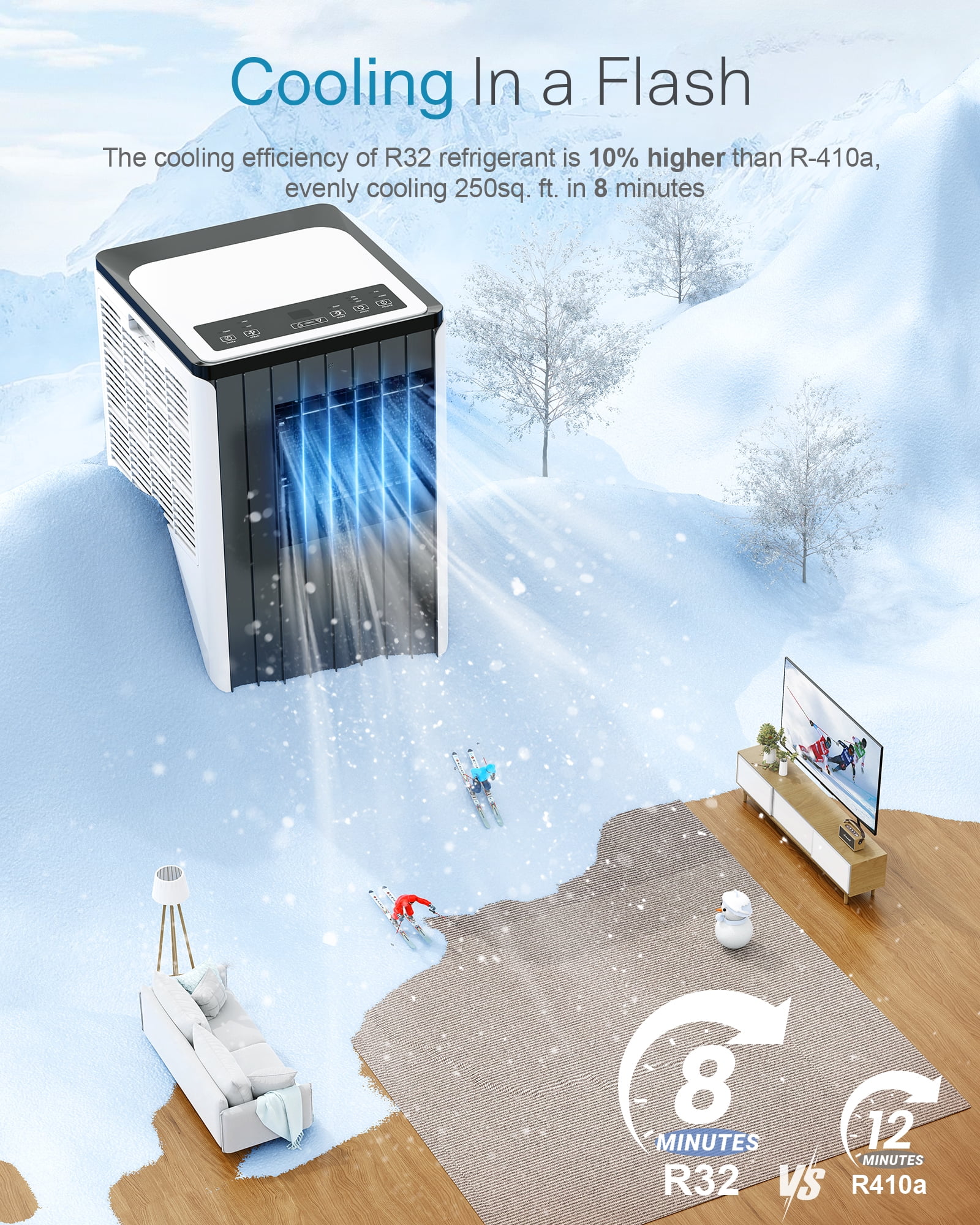 FIOGOHUMI 10000 BTU Portable Air Conditioner for 350 Square Feet with Remote Control