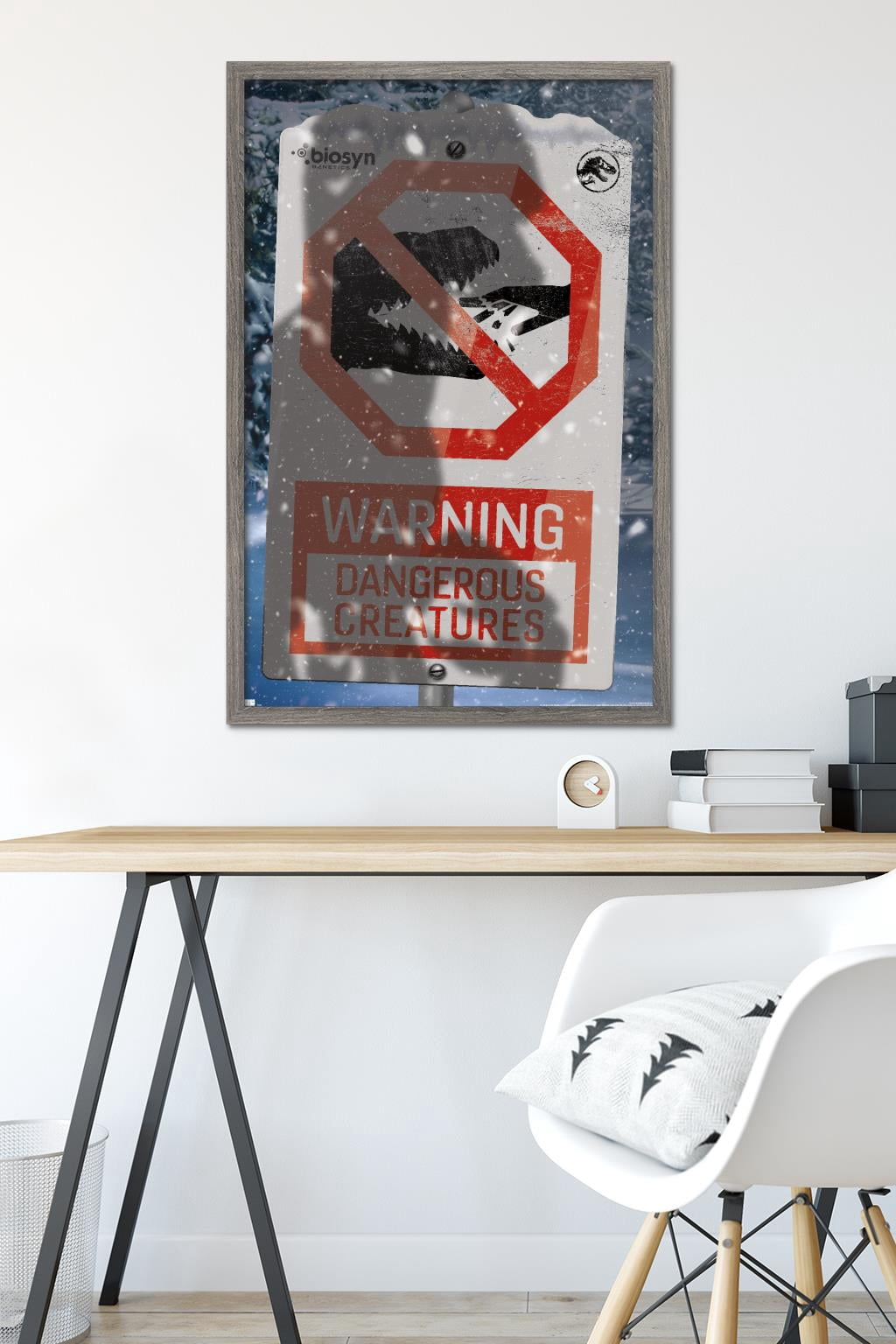 Jurassic World: Dominion - Warning Sign Logo Wall Poster, 22.375" x 34" Framed