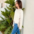 thumbnail image 4 of Women's Crew Neck Long Sleeve Knit Sweater with Contrast Trim and Ribbed Hem - Medium, Light Beige, 4 of 6
