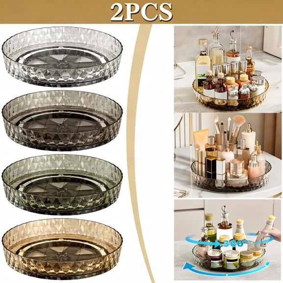 2PCS Clear Lazy Susan Pantry Organizers and Storage, Turntable Organizer, Rotating Storage Rack for for Kitchen, Pantry, Cabinet, Dining Table, Fridge, Countertop, Vanity, Food Storage