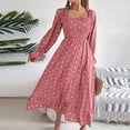 thumbnail image 4 of WRKEKC Womens Dresses Casual Print Long Sleeve Square Neck Knee Length Dress for Fall Winter Polka Dot Pattern Fit and Flare with Back Zip, 4 of 5
