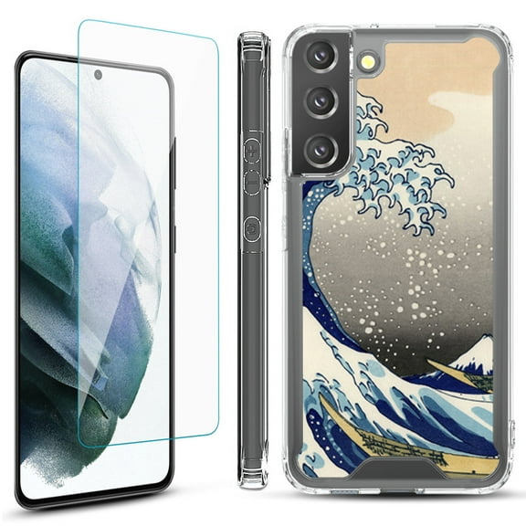 Shockproof Bumper Phone Case for Samsung Galaxy S22  / S22 Plus 5G, with Tempered Glass Screen Protector, by OneToughShield ® - Great Wave
