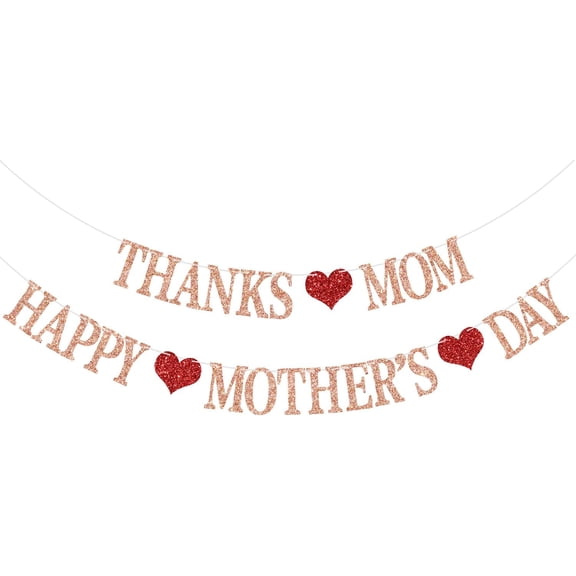 Thanks Mom Happy Mother's Day Banner Mother's Day Hanging Banner Best Mom Ever Mom's Day Party Decorations Rose Gold Glitter
